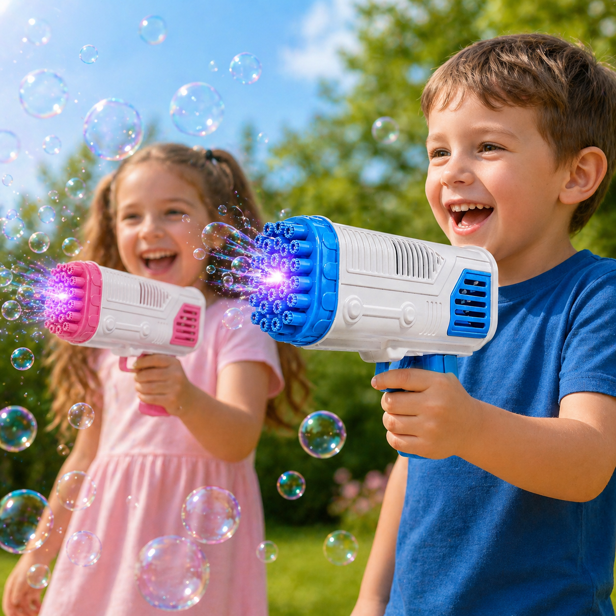 Light-Up Bubble Maker Blaster with Bubble Solution (2 Pack)
