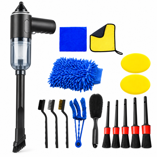 15-Piece Car Detailing Kit with Portable Vacuum