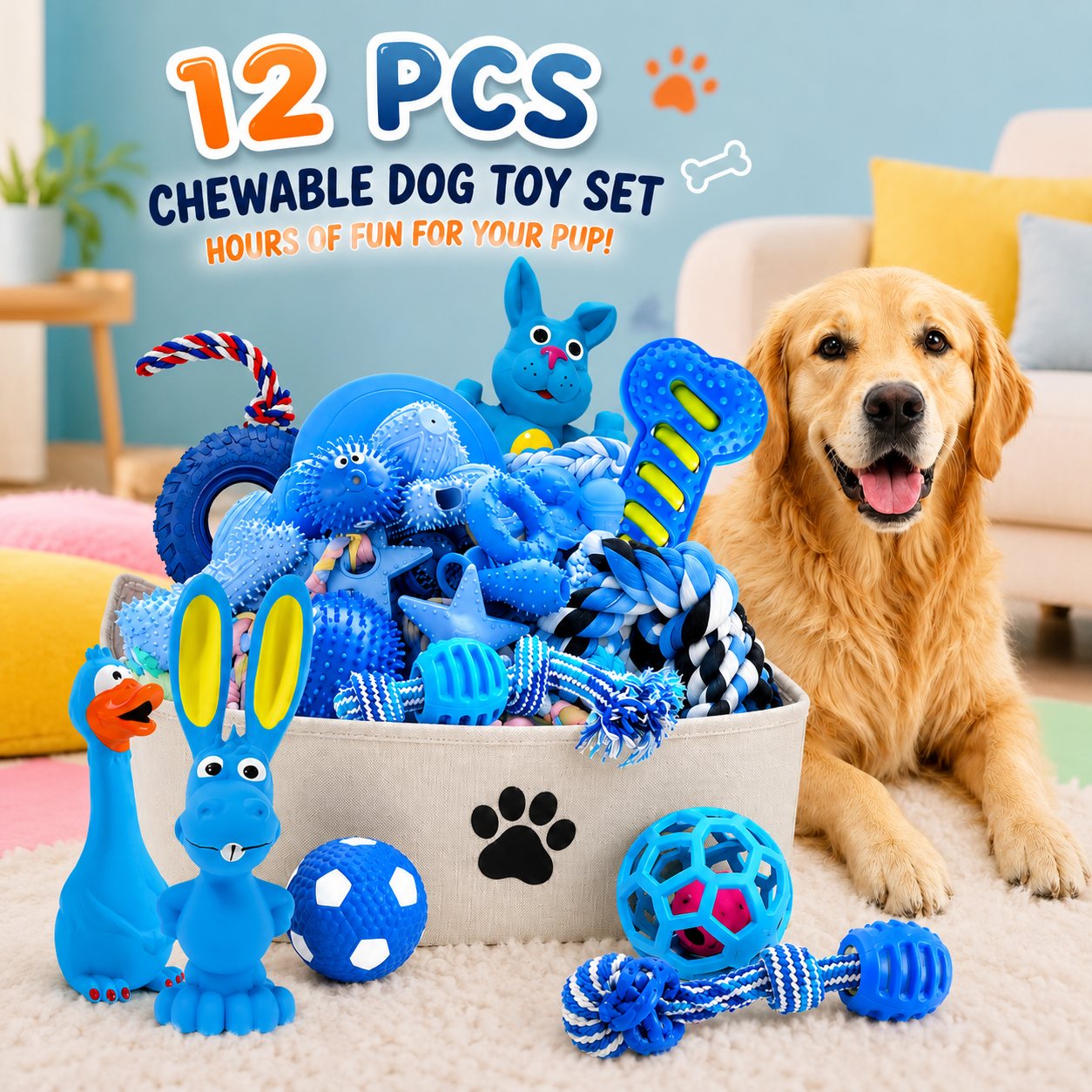 Chewable Dog Toy Set-Pack of 12 (Random selection)